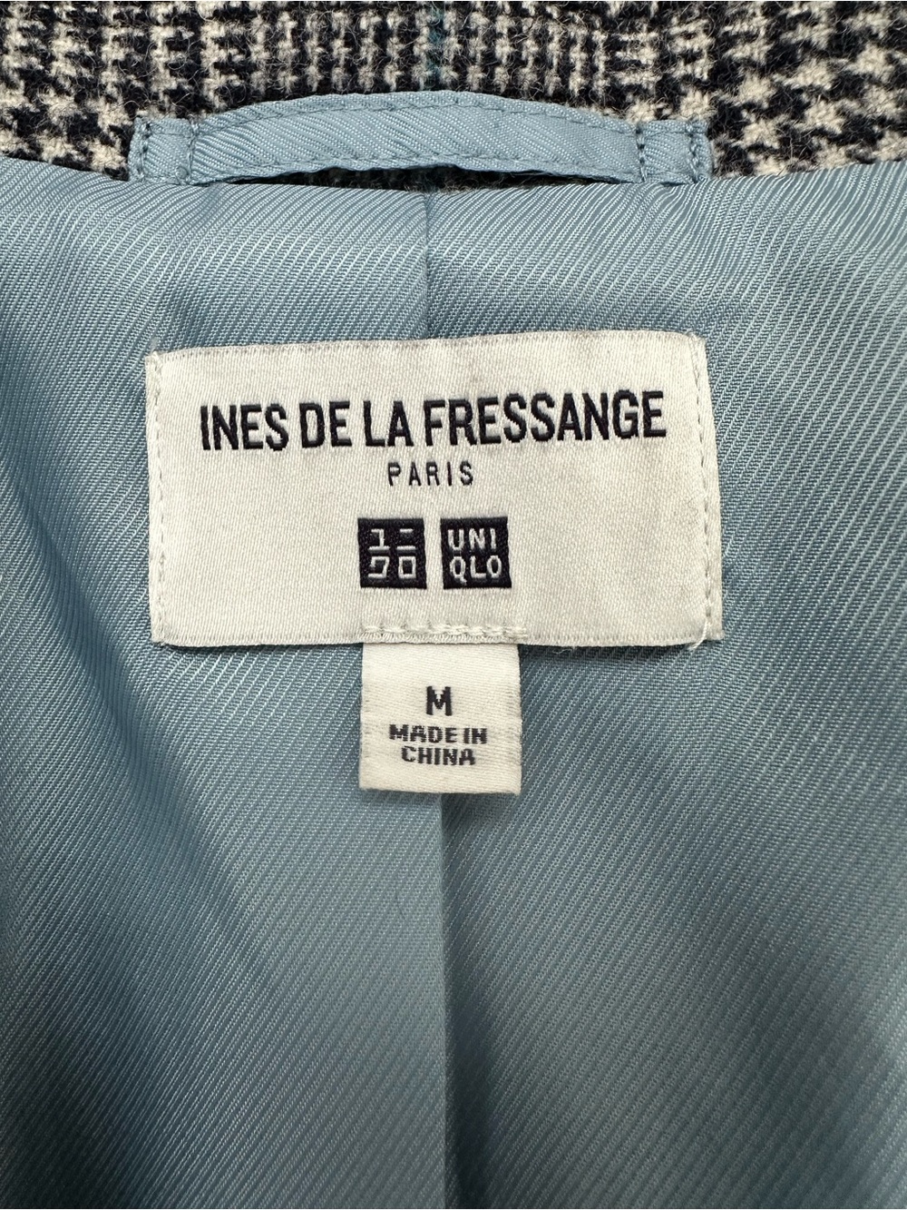 Ines De La Fressange x UNIQLO Wool Blend Glen Plaid Blazer Jacket Blue Accent M - Picture 2 of 12